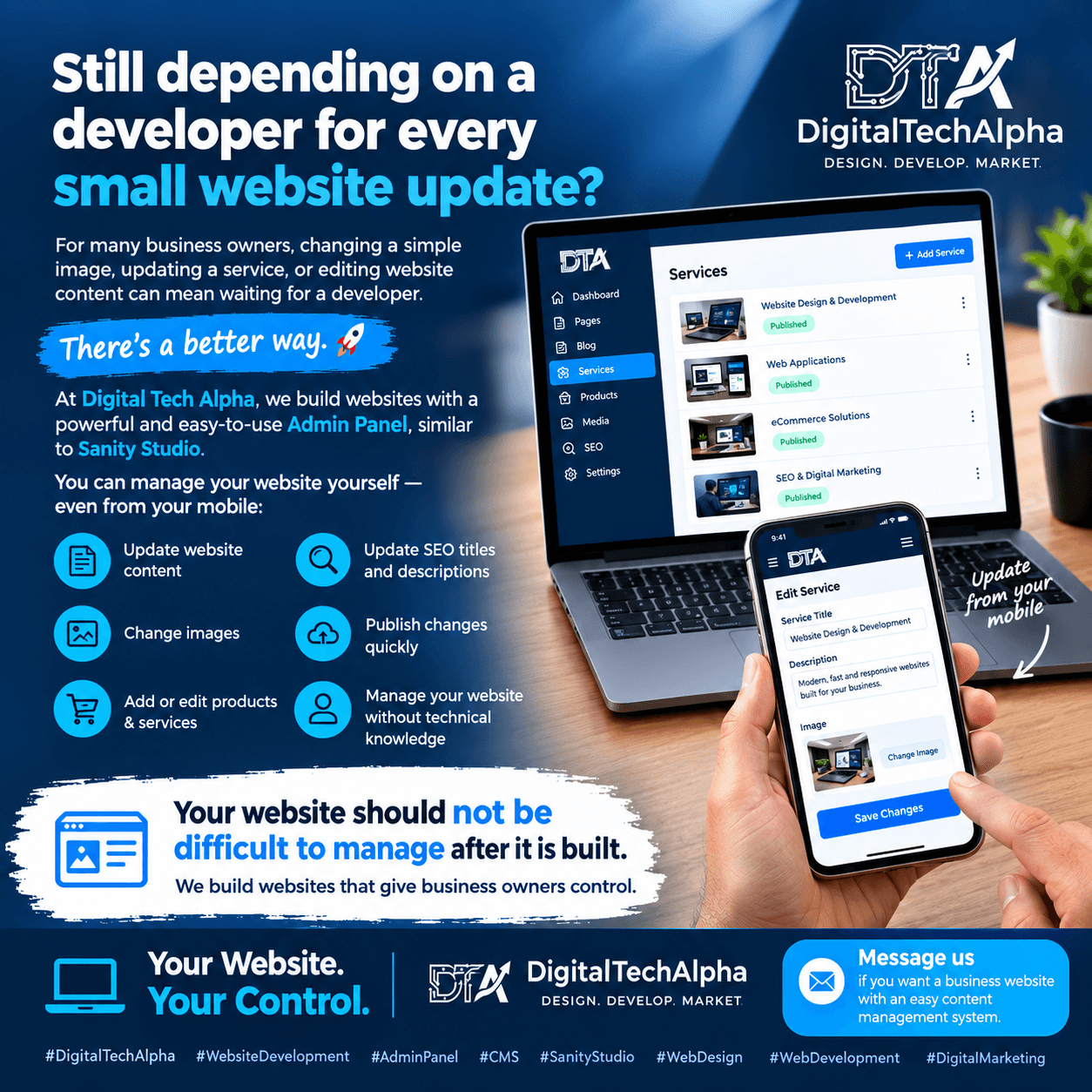 Easy-to-manage business website with admin panel for content updates